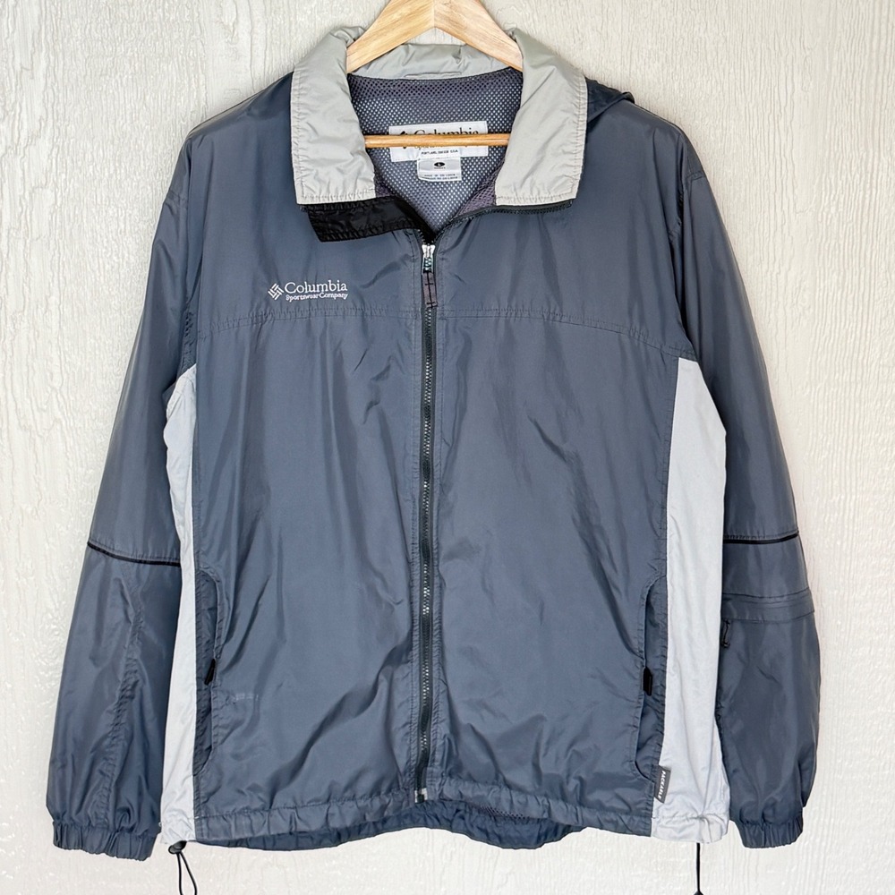 Columbia Sportswear Womens Large Gray Full Zip Hooded Windbreaker Jacket L